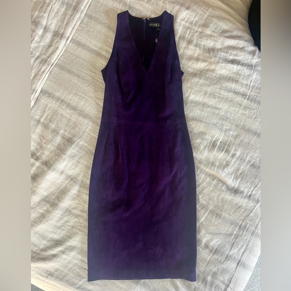 Ralph Lauren Black Label deep purple suede dress. Size 2. NWT. - Picture 4 of 9